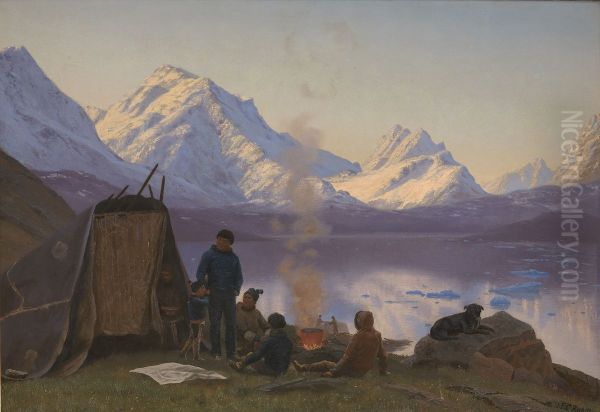 An inuit camp at a fiord. Summer. - view 1