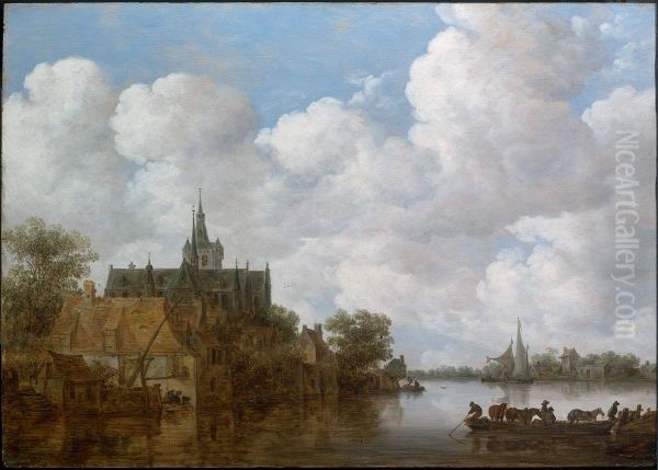 River Landscape with a Ferry and a Church - view 1
