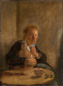 A Woman Holding a Jug by Jan Miense Molenaer