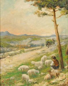 Campagna Con Gregge E Pastore A Riposo by Basilio Cascella