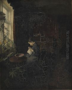 Interior with a Girl Sewing by Carl Holsoe