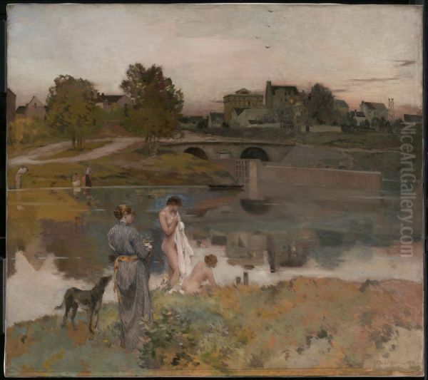 Riverbank with Bathers - view 1