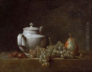 Still Life with Teapot, Grapes, Chestnuts, and a Pear by Jean-Baptiste-Simeon Chardin