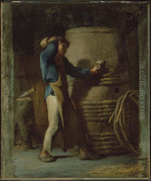Cooper Tightening Staves on a Barrel - view 1