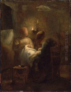Women Sewing by Lamplight (La Veillee) by Jean-Francois Millet