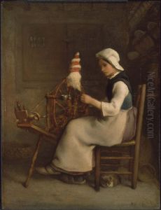 Seated Spinner (Emelie Millet) by Jean-Francois Millet