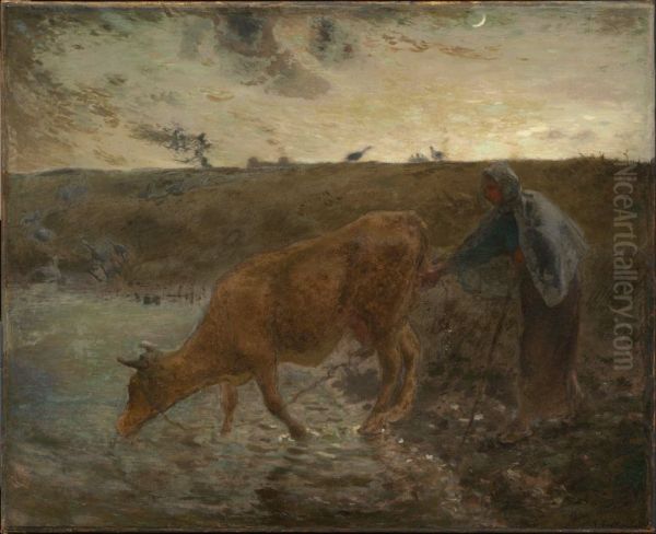 Peasant Watering her Cow, Evening - view 1