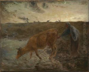 Peasant Watering her Cow, Evening by Jean-Francois Millet