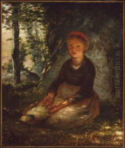 Shepherdess Seated in the Shade by Jean-Francois Millet