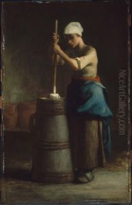 Young Woman Churning Butter by Jean-Francois Millet