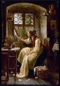 Young Woman Looking through a Window
