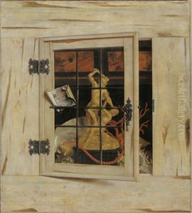 Trompe l'Oeil. An Open Cabinet of Curiosities with a Hercules Group by Cornelis Norbertus Gijsbrechts