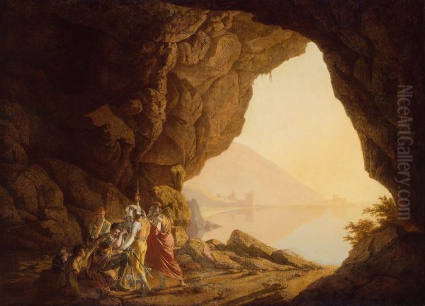 Grotto by the Seaside in the Kingdom of Naples with Banditti, Sunset - view 1