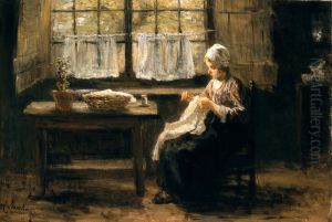 Young Girl Sewing by Jozef Israels