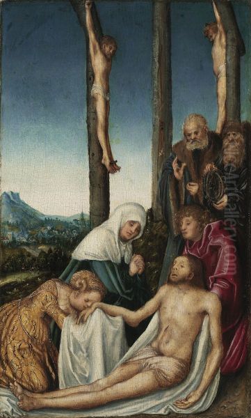 The Lamentation with the Two Thieves Crucified - view 1