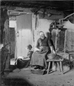 Domestic Scene in a Poor Peasant's Living-Room by Frederik Vermehren