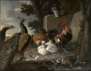 Barnyard Fowl and Peacocks by Melchior D'Hondecoeter
