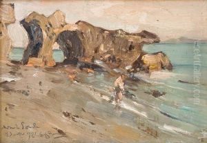 Faraglioni Con Figure Sulla Spiaggia by Giuseppe Casciaro