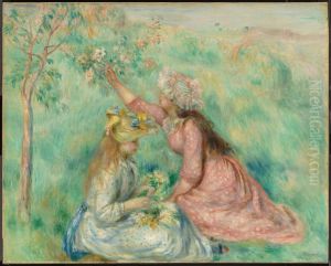Girls Picking Flowers in a Meadow by Pierre Auguste Renoir