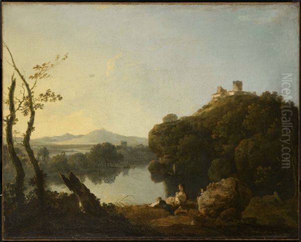 River Landscape with a Boy Fishing (On the Arno) - view 1