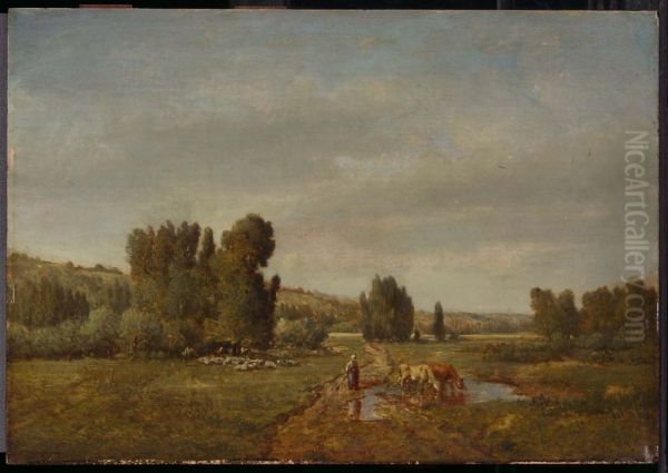 Landscape with a Peasant Watering her Cows - view 1