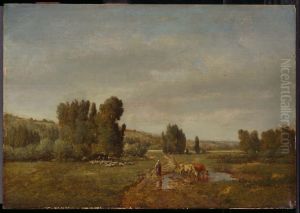 Landscape with a Peasant Watering her Cows by Theodore Rousseau