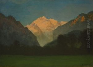 View of Glacier Park or Sunset on Peak by Albert Bierstadt