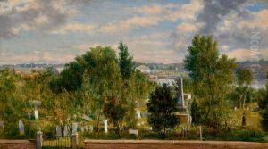 New England Landscape with Cemetery (possibly Medford, MA) by George Loring Brown