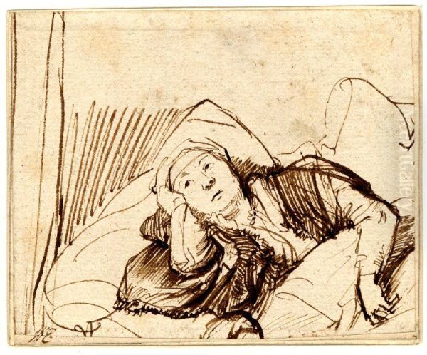 A Woman Lying awake in Bed - view 1