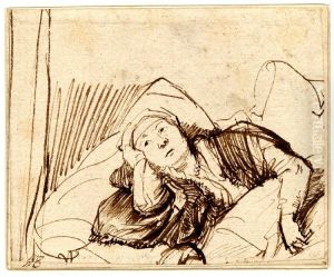 A Woman Lying awake in Bed by Rembrandt
