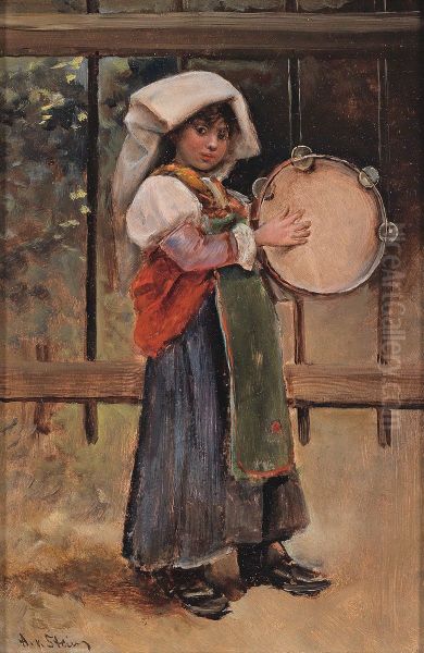Italian girl with tamborine - view 1