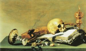Vanitas still life with skull and beker by Pieter Claesz