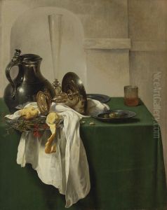 Pewter Jug and Silver Tazza on a Table