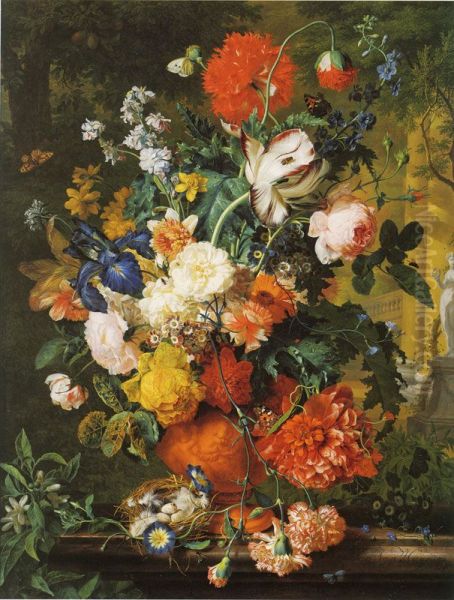 Floral still life on a marble ledge - view 1