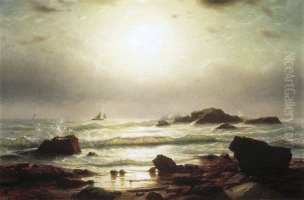 Sail Boats Off a Rocky Coast - view 1