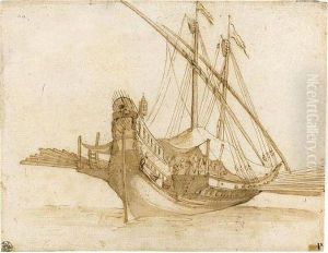 Galley With Her Oars Cast Out by Abraham Casembroot