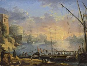 A Mediterranean Harbour Scene At Sunset With Boats Moored At A Quay In The Foreground