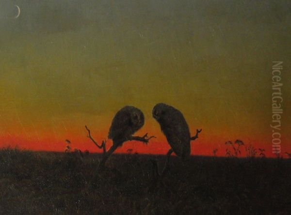 Two Owls at Sunset - view 1