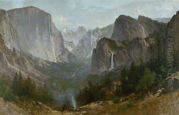 Indians at Campfire, Yosemite Valley, California - view 1
