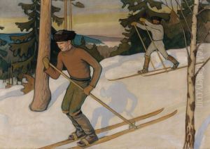 Skiing Boys by Vaino Blomstedt