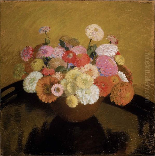 Bowl of Zinnias - view 1