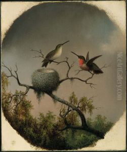 Hummingbirds with Nest by Martin Johnson Heade