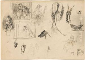 Deux Feuilles De Caricatures Et D'etudes De Chevaux by Daniel Casey