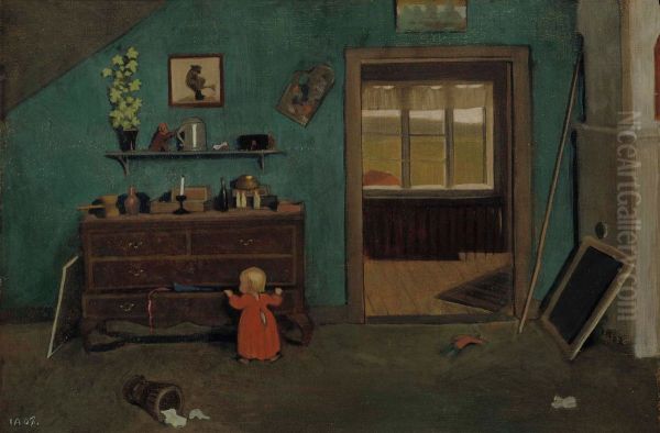 Little Girl in Front of an Open Chest of Drawers - view 1