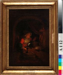 Vanha nainen ja kynttila, kopio Godfried Schalckenin mukaan