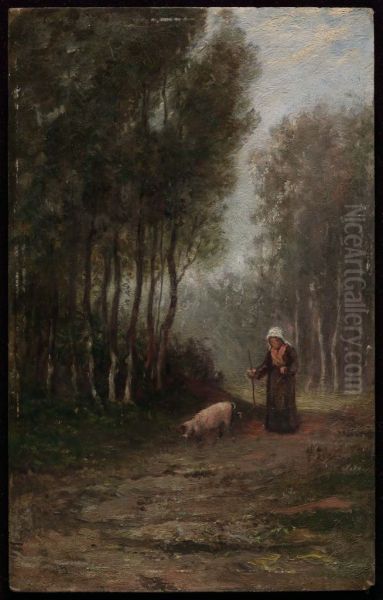 French Peasant Woman with Pig - view 1