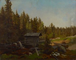 Vesimylly suomalaisessa metsassa by Werner Holmberg
