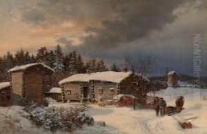 Winter Landscape with Farmhouse in Hame by Hjalmar Munsterhjelm