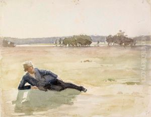 Niitylla loikoileva mies by Albert Edelfelt