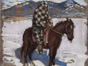 Intiaani ratsain lumessa by Akseli Valdemar Gallen-Kallela